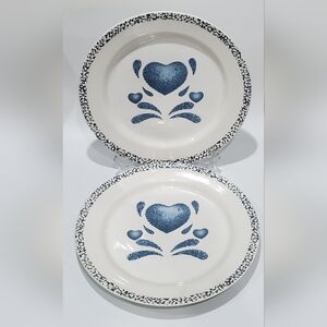 (2) 11 1/4" Stoneware "Blue Hearts" 💙 Dinner Plates 🍽 💙 GUC
